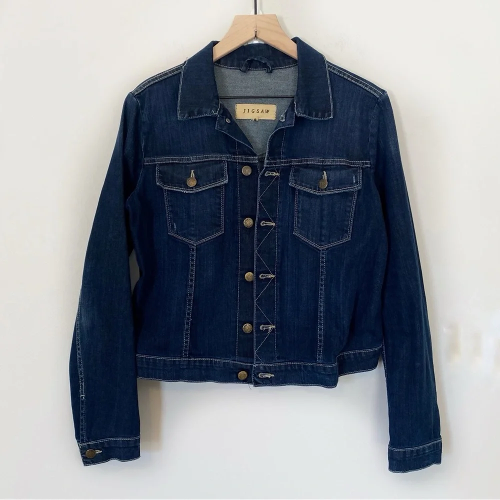 JIGSAW Classic Waist Length Denim Jacket in Dark Indigo size Women’s 12